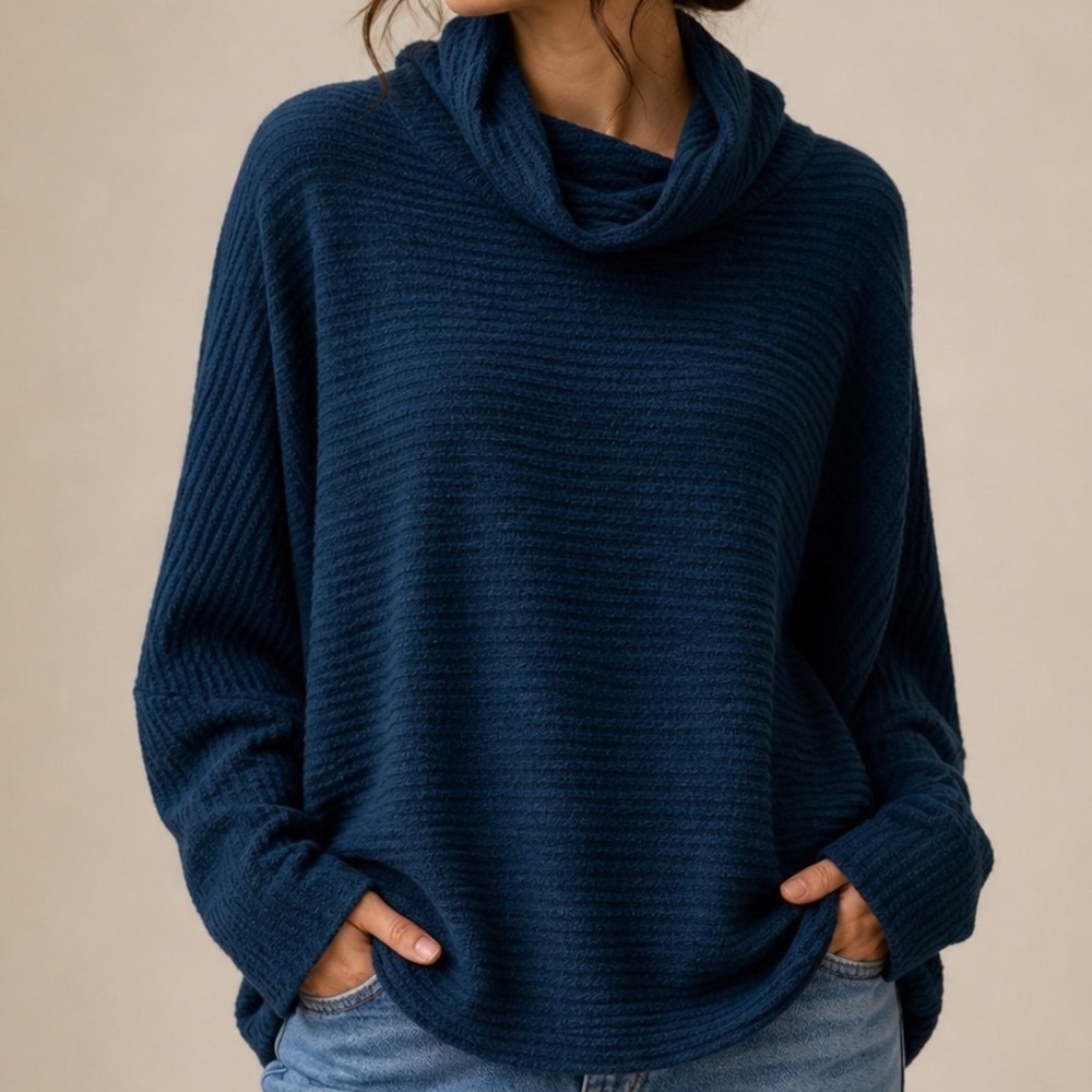Free People We The Free Ottoman Slouchy Tunics Cowl Neck‎ Ribbed Teal Blue S s1